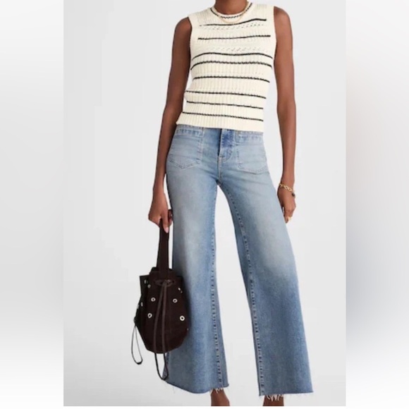 Madewell Tipped Stitch Femme Ellis Cream/Black Striped Knit Vest M NWT - Picture 2 of 7